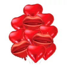 Set De Globos Corazones Y Beso 11piezas San Valentin