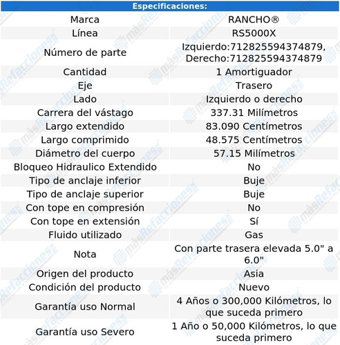 Amortiguador Rs5000x Gas Tra H2 03-09 Foto 2