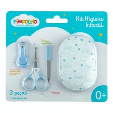 Kit Higiene Unhas Bebe Tesoura Cortador Lixa Estojo Pimpolho Cor Azul