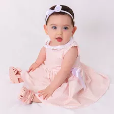 Roupa De Bebe Vestido Menina Infantil Com Tiara 100% Algodão