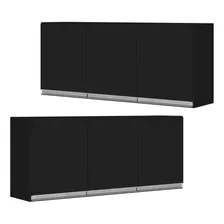 Kit 02 Armários Aéreo Cozinha Lux 120cm Mdf 03 Portas Preto