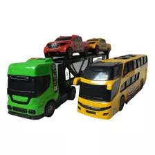 Caminhão Cegonheira C/ 2 Carrinhos + Onibus Brinquedo Oferta