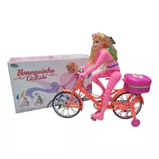 Boneca Na Bicicleta Musical Ciclista Pedala Articulada Luz