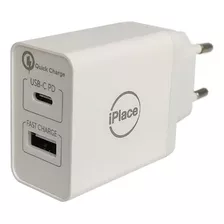 Carregador Turbo 20w + 10w Iplace Com 2 Saídas Usb C E Usb 