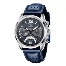 Reloj Benyar Malla Cuero Azul Con Cronógrafo Modelo 5171
