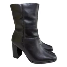 Bota Feminina Cano Longo Salto Zíper Couro Usaflex 1401