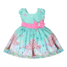 Vestido Infantil Jardim Encantado Verde 8 10 12 Anos