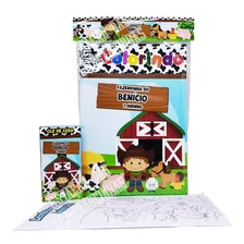 10 Kits Livros Revistinha Pintar Colorir Giz Cera Fazendinha