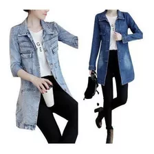 Jaqueta Jeans Feminina Slim Casacos Longo Comprimento Médias