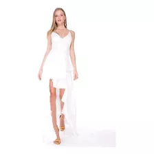 Vendo Lindo Vestido Branco Longo Novo Assimétrico Com Renda