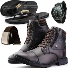 Bota Casual Botinha Social Masculino Cinto Relógio Chinelo