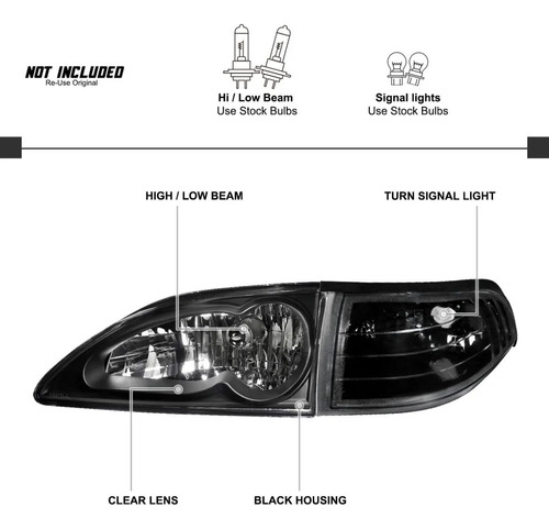 Faros Fondo Negro Ford Mustang 94 95 96 97 98 Gt Svt Foto 7