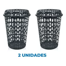 Kit C/2 Cestos Para Roupas Roupeiro Telado C/tampa 60l Preto