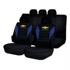 Juego Cubreasiento Universal Tela Negro Azul Logo Chevrolet