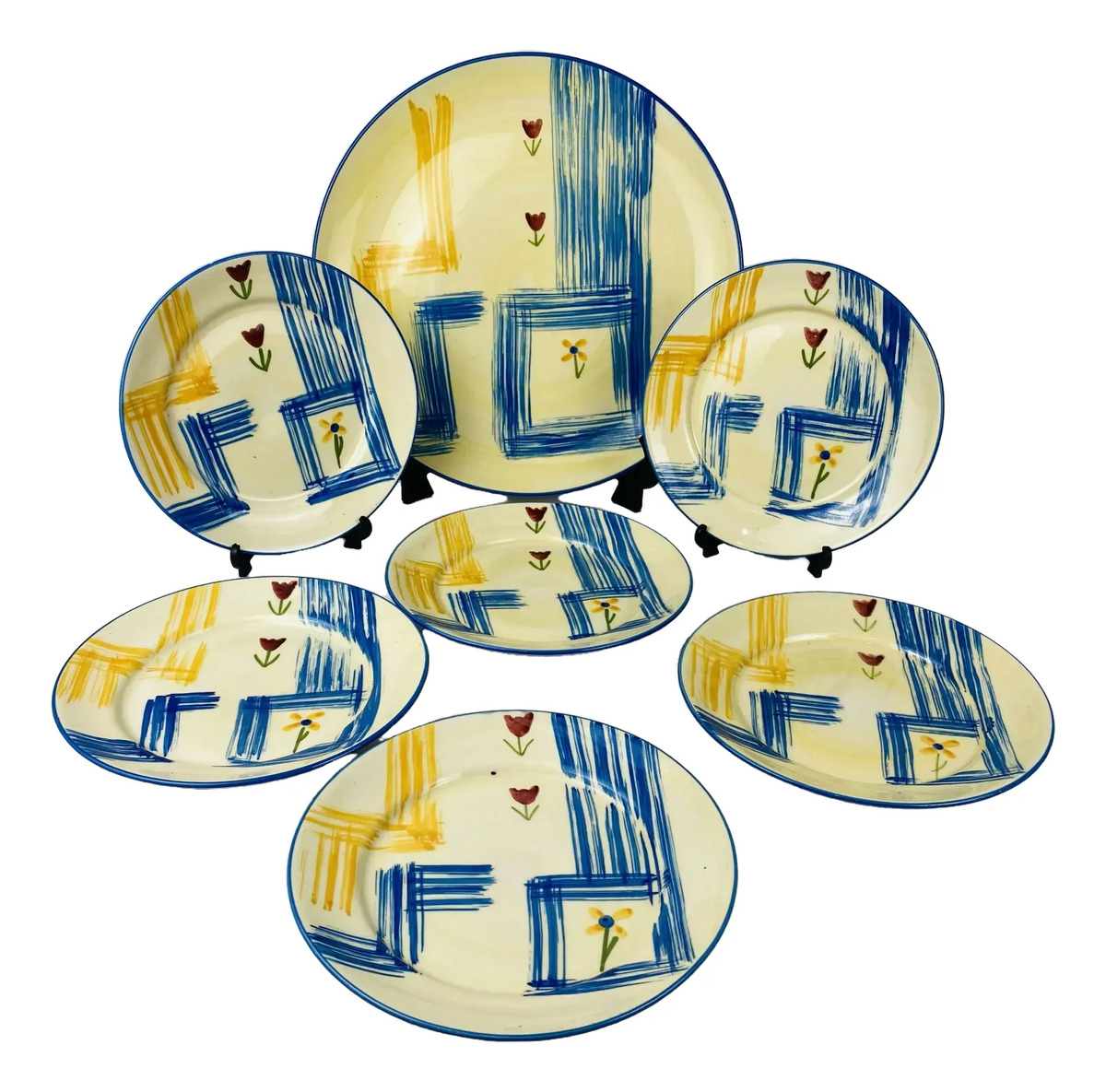 Conjunto Sobremesa Porcelana Pintada À Mão 7 Peças Amarelo