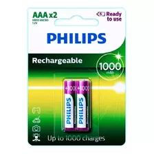 Pilas Recargables Philips Aaa 1000 Mah Pack 2 Bateria.