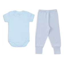 Kit Body Bebe Azul E Mijão Culote Pé Reversível Ribana