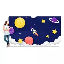 Painel De Festa Fullhd Espaço Astronauta Galáxia 4x3 M