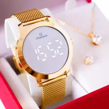 Relógio Feminino Champion Digital Espelhado Colar E Brincos