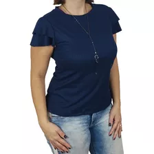 Blusa Blusinha Canelada Manga Babado Casual Básica