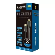 Cabo Hdmi 8k 2.1 3 Metros Ultra Hd Hdr Dinamico Pontas Gold