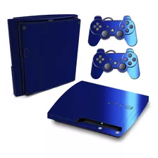 Skin Ps3 Slim Adesivo Pelicula Brilho Cor Azul