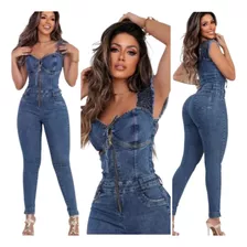 Macacão Ciganinha Longo Jeans Feminino Moda Fashion Larissa 