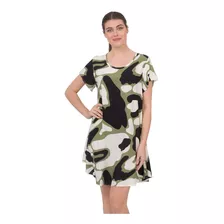 Vestido Corto Mujer Fibrana Estampado Verano Talles Grandes