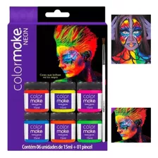 Tinta Facial Neon Color Make Liquida Com 06 Cores + Pincel