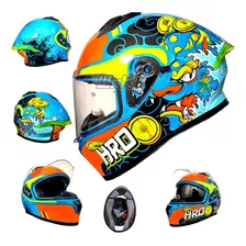 Casco Para Moto Negro Azul Naranja Hro Certificado Deportivo