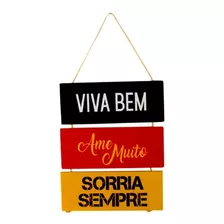 Placa Decorativa Viva Bem - 3 Placas Decorativas Madeira