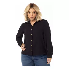 Camisa Plus Size Gola E Punho Com Pedrarias