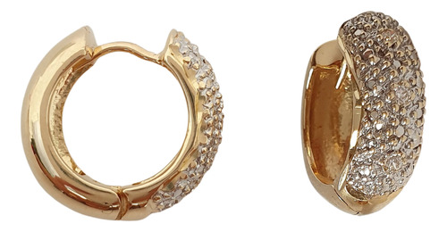 Brinco Argola Argolinha Cravejada Ouro Amarelo18k E Cristais Dourado