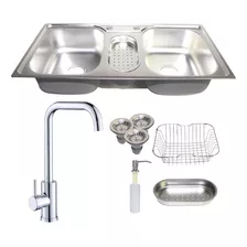 Kit Cuba Inox Tripla Pia + Torneira Quente Fria Slim Cromada