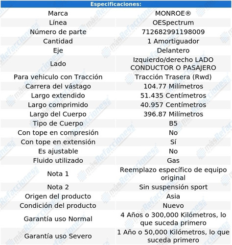 Amortiguador Oespectrum Conductor O Pasajero Del C320 01-05 Foto 3