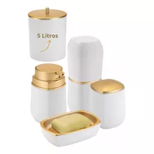 Kit Para Banheiro Lavabo 5 Peças Branco E Dourado - Arthi