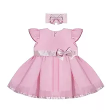 Vestido Para Bebê Menina Rosa 100% Algodão