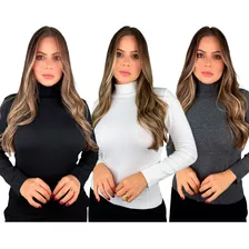 Kit 3 Blusa Cacharrel Gola Alta Trico Básica Envio Imediato