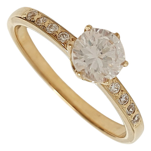 Anel Solitário De Ouro 18k E Cristais Amarelo 16