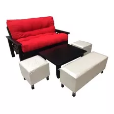 Futon 3 Cuerpos Ecocuer O Jaquard + Mesa Ratona + Puff París