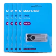 Kit 5 Pen Drives 64 Gb Twist 2 - Pd590 Preto - Multilaser