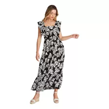 Maxi Vestido Manga Vuelos - Negro