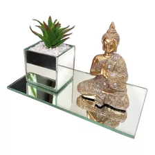 Kit Decoração Zen Namaste - Buda + Bandeja Espelhada + Vaso