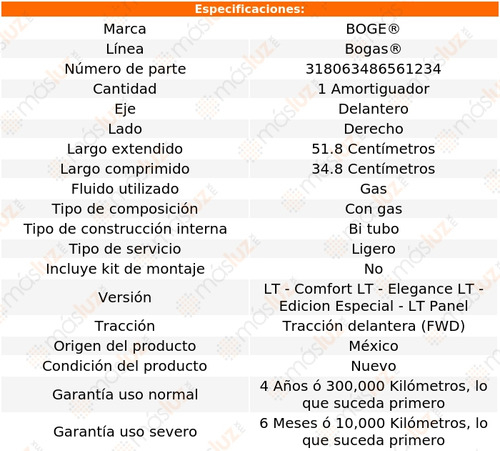 (1) Amortiguador Gas Der Del Hhr L4 2.4l 06/10 Boge Bogas Foto 2