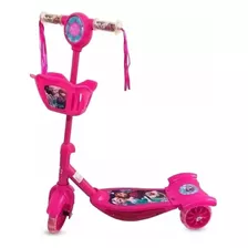 Patinete Infantil Musical 3 Rodas Cesta E Luzes Frozen**