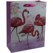 Sacola Presente Flamingo Flores 18x23x8cm 911est