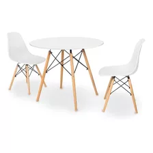 Kit Mesa Jantar Eiffel 80cm Branca + 2 Cadeiras Eames Eiffel