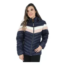 Jaqueta Feminina Nylon Forrada Bolso Capuz Removível Marinho