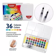 Acuarela 36 Colores + 2 Aqua Brush + Mezclador