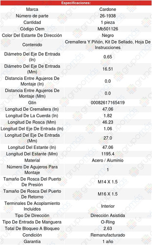 Cremallera Direccion Hidraulica Plymouth Laser 90-91 Cardone Foto 5